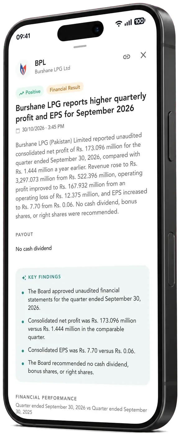 Investify announcement summary with key findings from a PSX filing