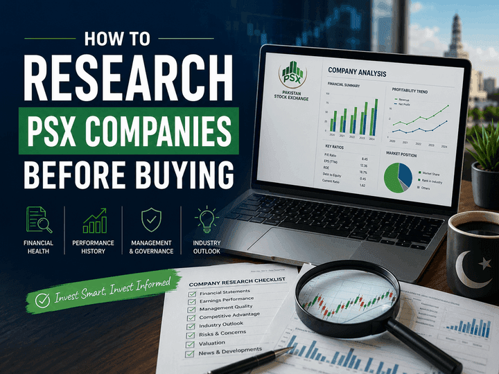 How to research PSX companies before buying shares with financial health, performance, management and industry outlook checks