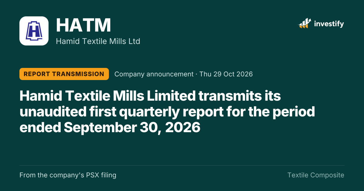 HATM: Transmission Of Quarterly Report For The Period | Investify