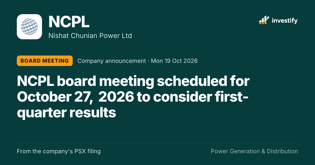 NCPL Board Meeting: NCPL board meeting scheduled for October 27, 2026 ...