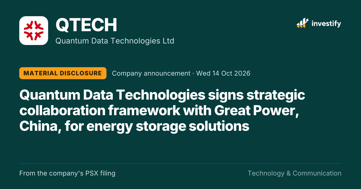 QTECH Material Disclosure: Quantum Data Technologies signs strategic ...