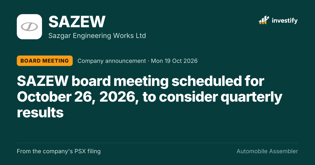 SAZEW Board Meeting: SAZEW board meeting scheduled for October 26, 2026 ...